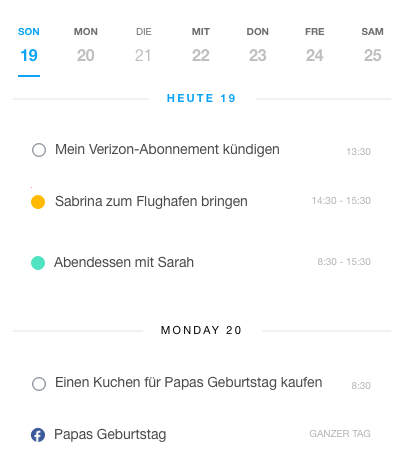 Tägliche Agenda in Any.do‘s Kalender