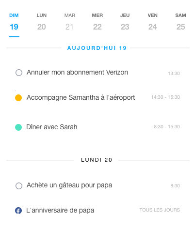 Agenda quotidien sur le calendrier d'Any.do