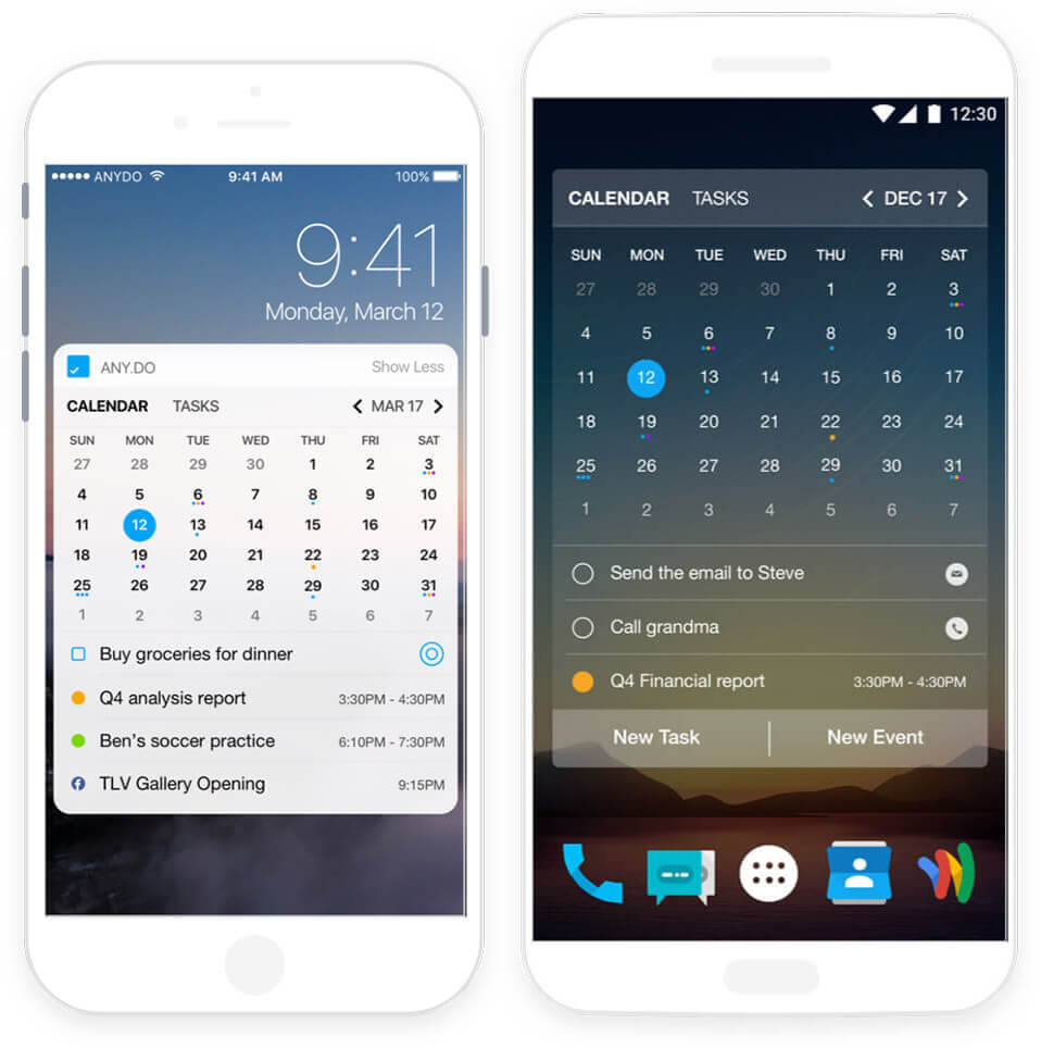 Widget calendrier sur l'écran d'accueil pour iPhone et Android